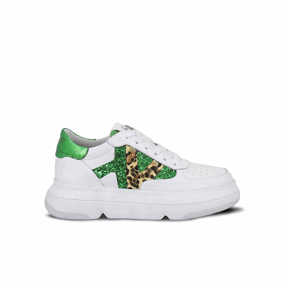 Saint G White Gold Metal Studs Leather Sneakers