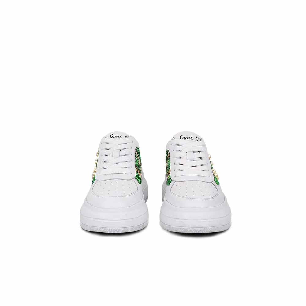 Saint G White Gold Metal Studs Leather Sneakers