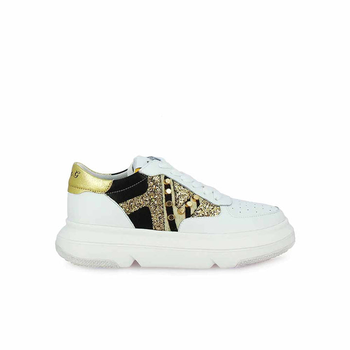 Saint G Gold Metal Studs Handcrafted Leather Sneakers