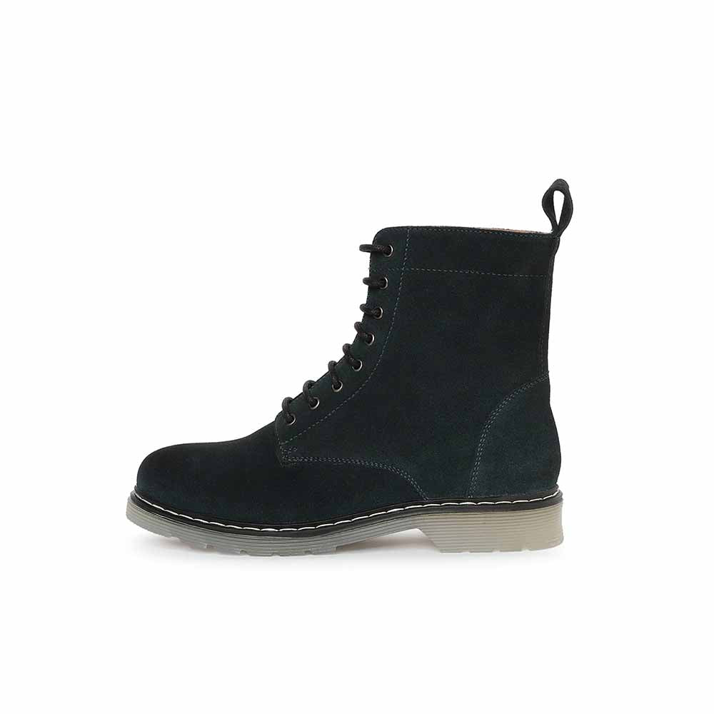 Saint G Solid Green Suede Leather Lace Up Ankle Boots