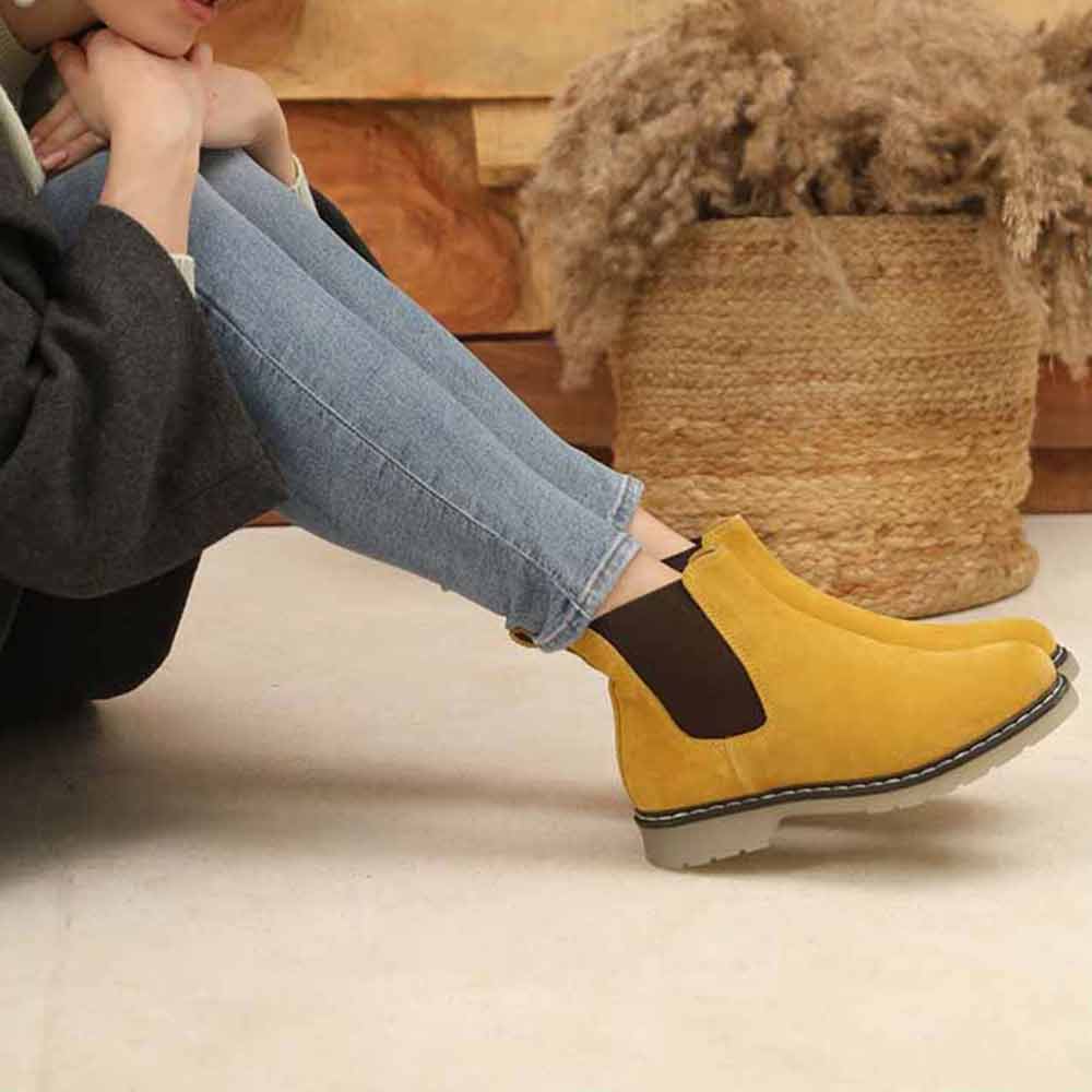 Saint G Solid Yellow Suede Leather Chelsea Boots