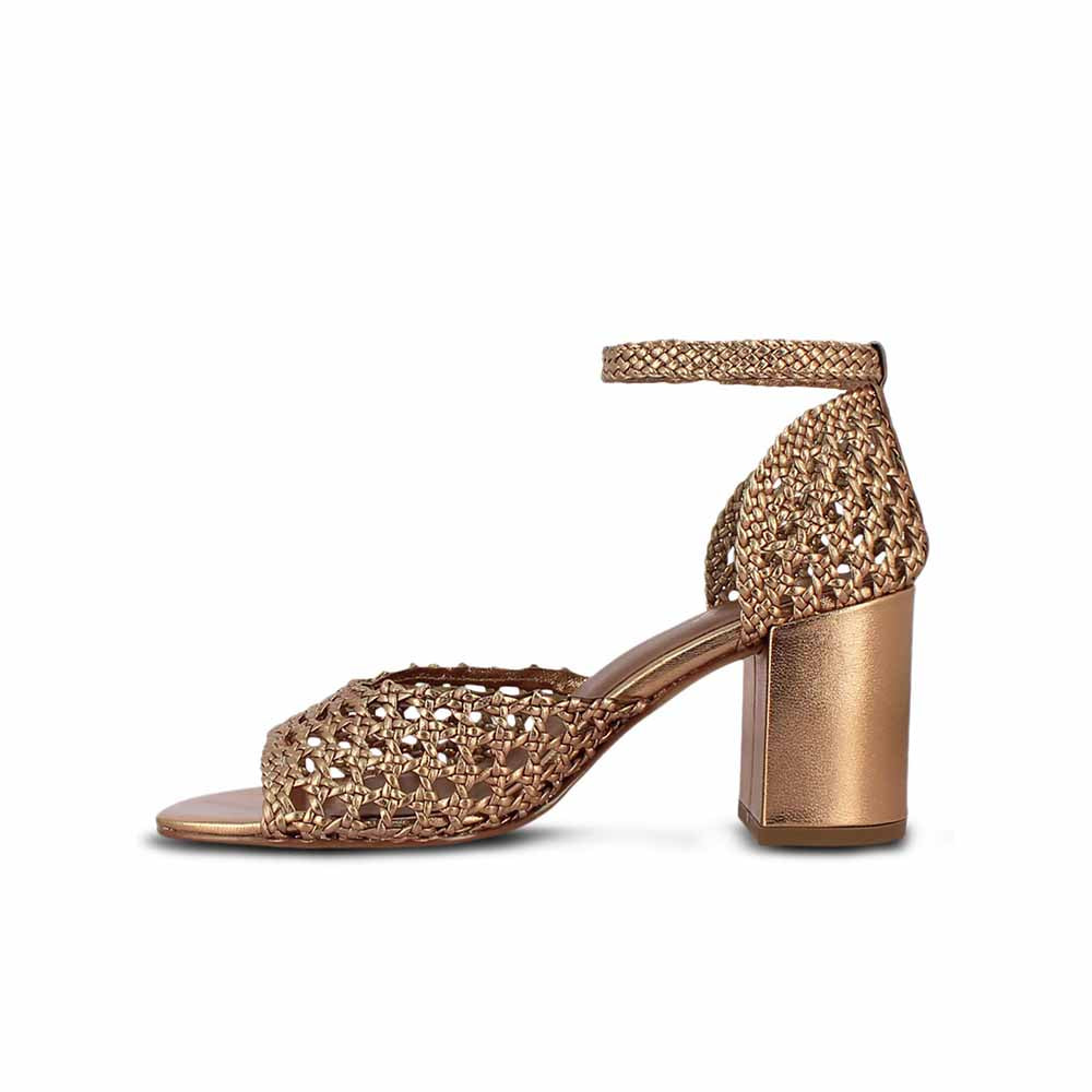 Saint G Woven Gold Leather Block Heels
