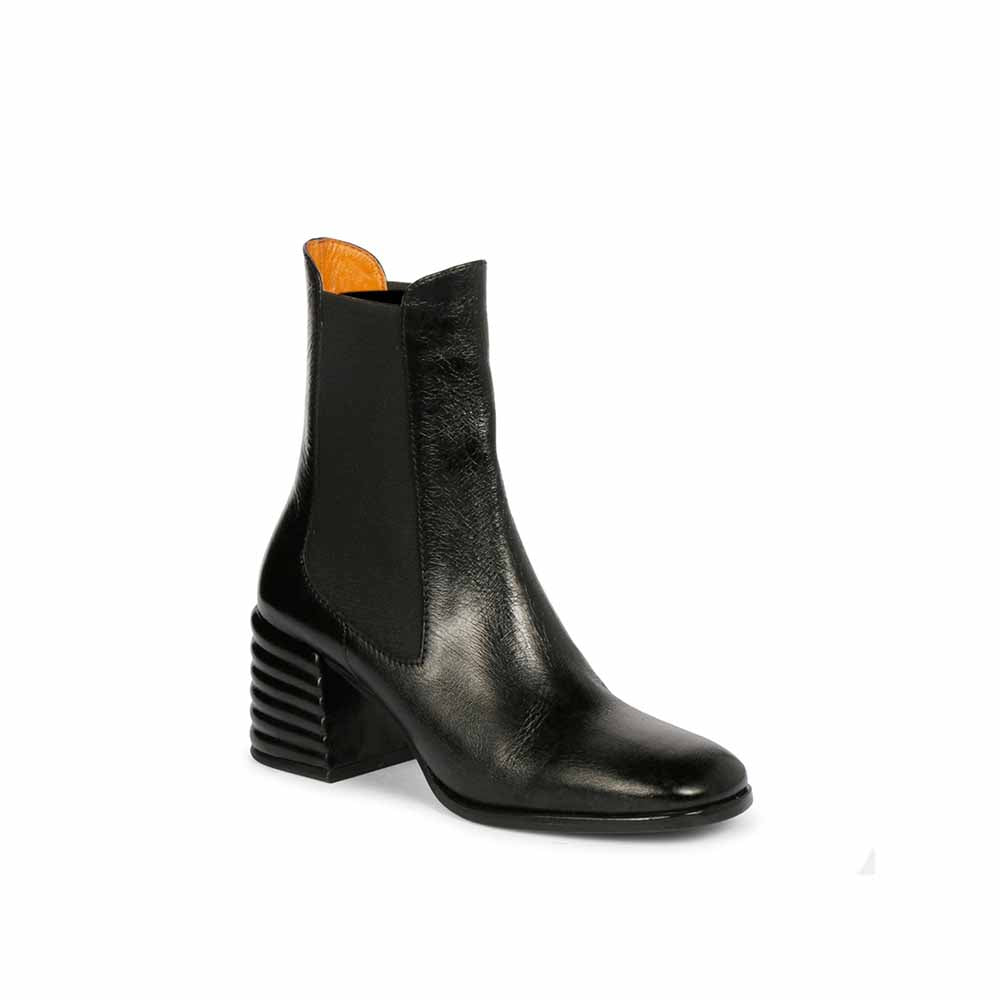 Saint G Solid Black Distressed Leather High Ankle Boots