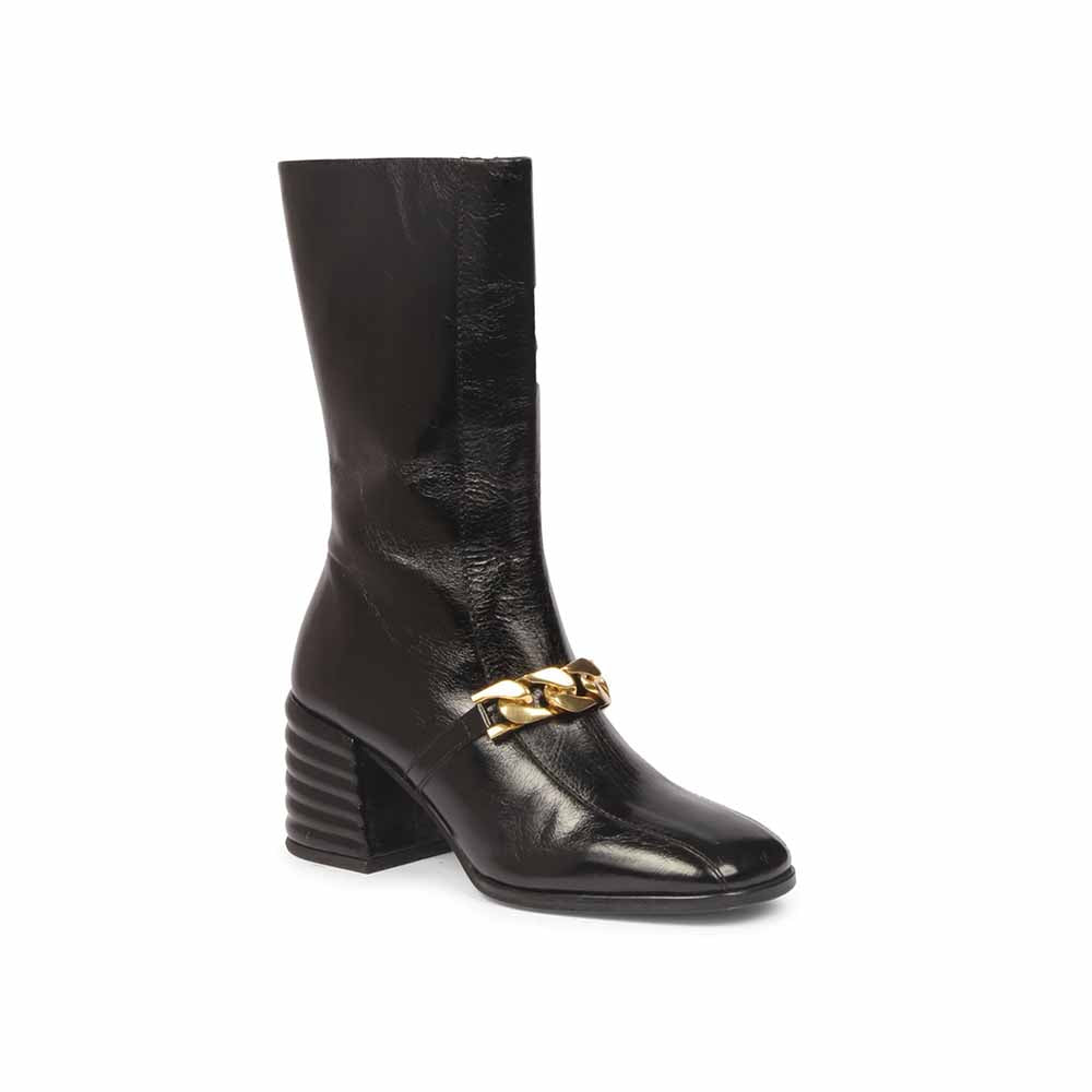 Saint G Solid Black Leather Zipper Boots