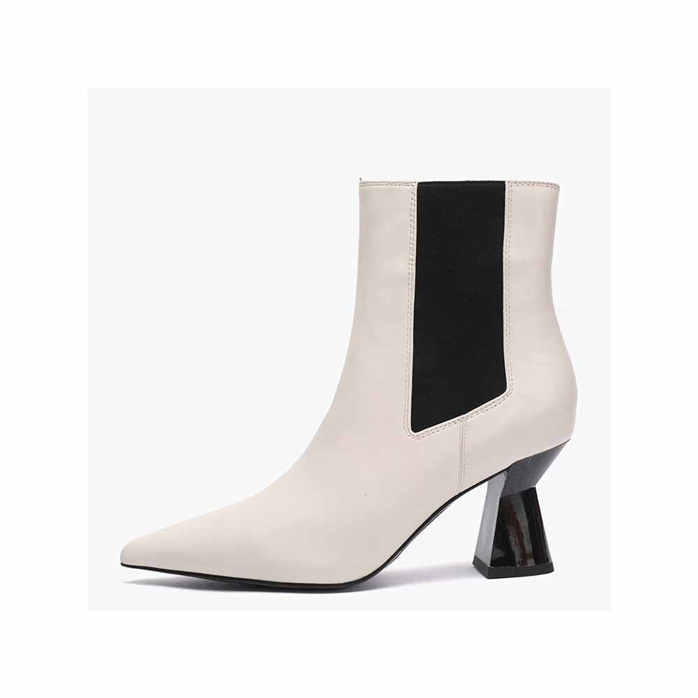 Saint G Solid Off White Leather Slip On Ankle Boots
