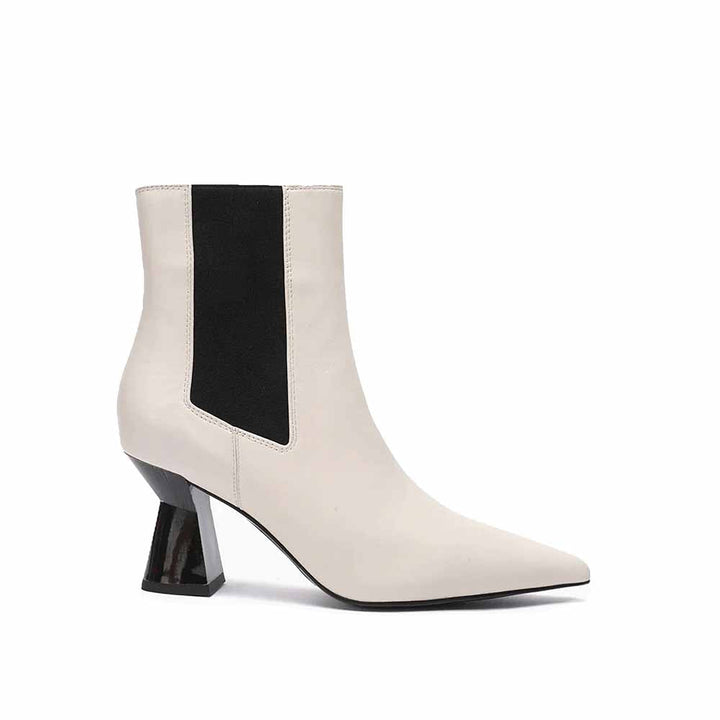 Saint G Solid Off White Leather Slip On Ankle Boots