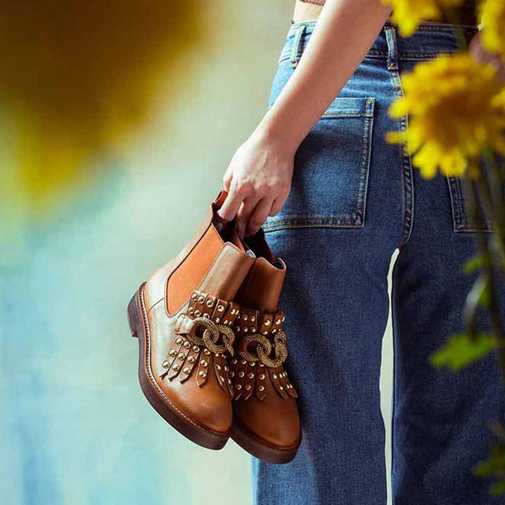 Saint G Embellished Tan Leather Ankle Boots