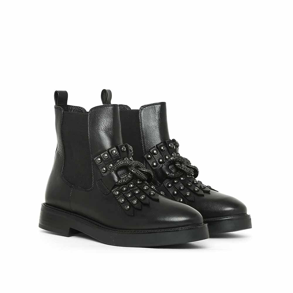 Saint G Embellished Black Leather Ankle Boots