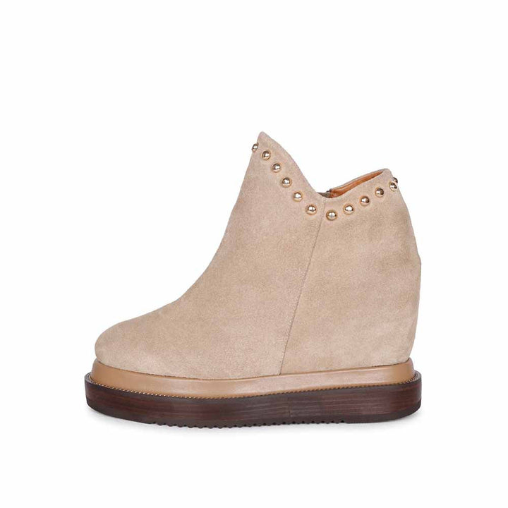 Saint G Solid Beige Leather Zipper Ankle Boots