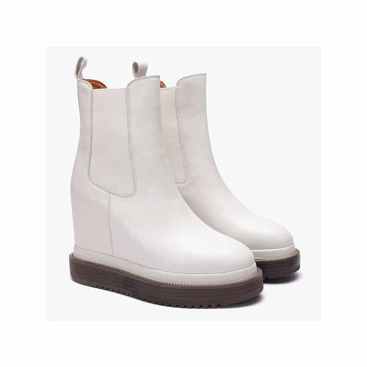Saint G Solid White Leather Slip On Ankle Boots