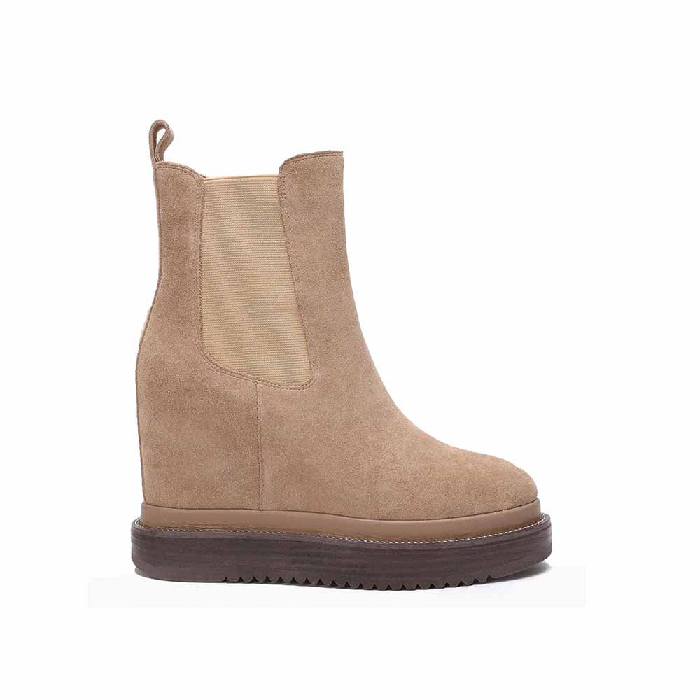 Saint G Solid Beige Leather Slip On Ankle Boots