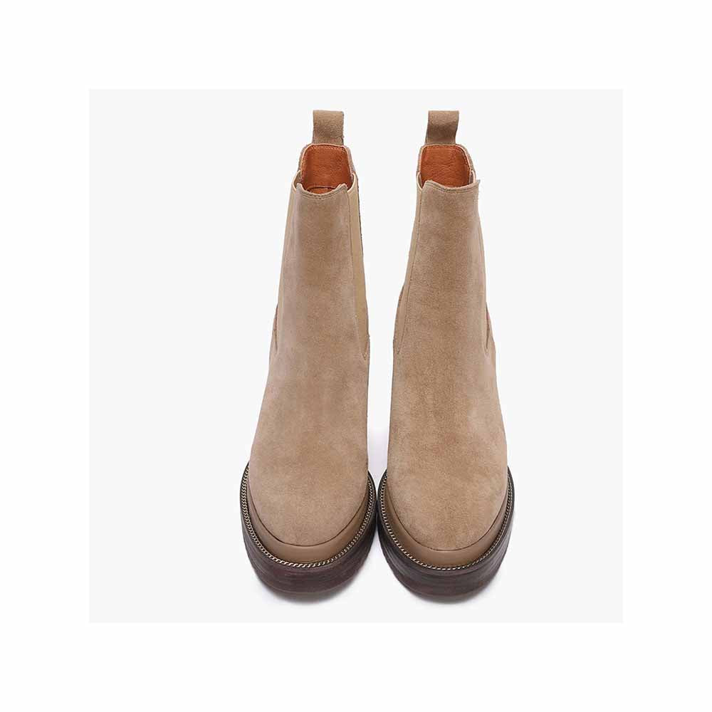 Saint G Solid Beige Leather Slip On Ankle Boots