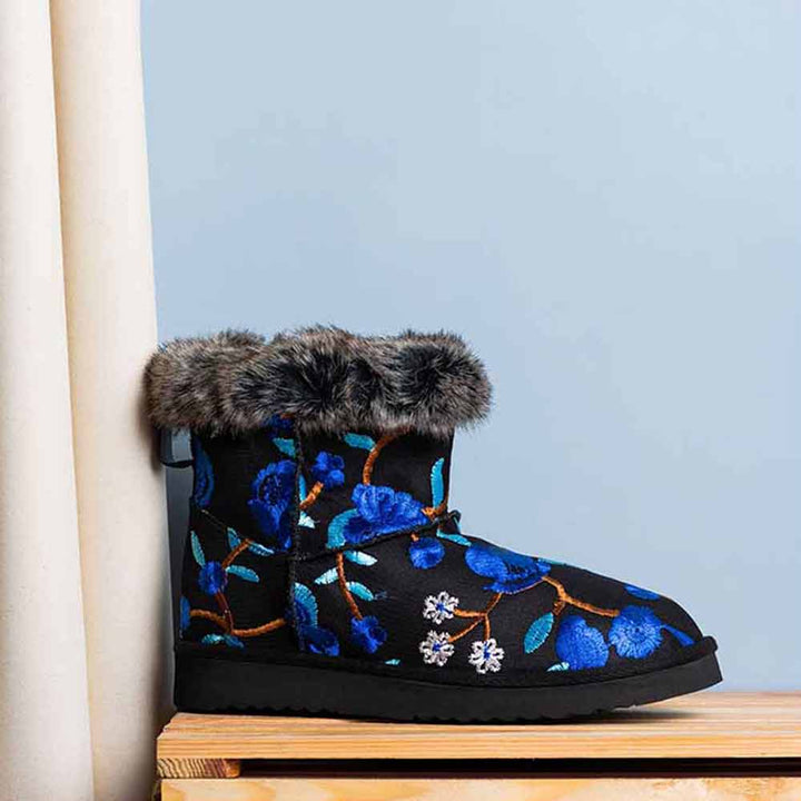 Saint G Embroidered Blue Suede Leather Snug Boots