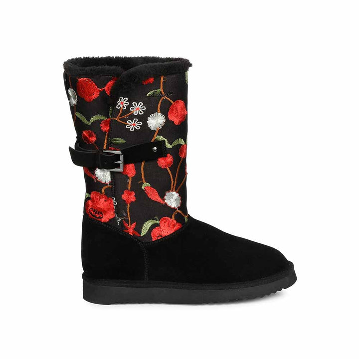 Saint G Embroidered Black Suede Leather Snug Boots