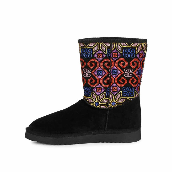 Saint G Multi Embroidered Black Suede Leather Snug Boots