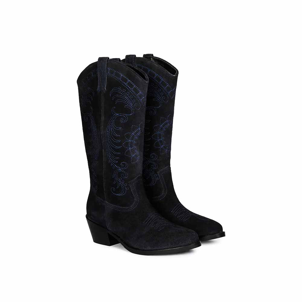 Saint G Stitched Dark Blue Leather Handcrafted Boots