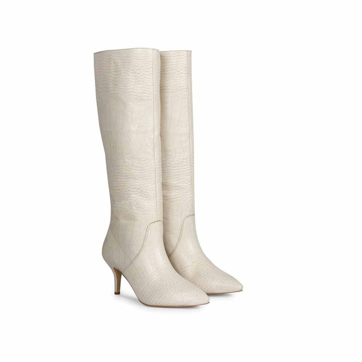 Saint G Textured White Leather Handcrafted Boots