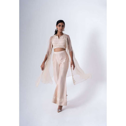 SAISHA White Embroidered Jacket With Crop Top & Pant (Set of 3)