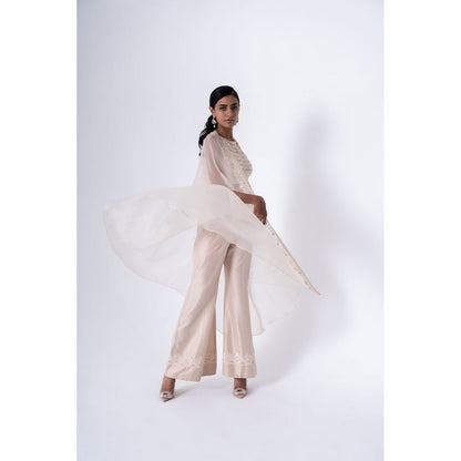 SAISHA White Embroidered Jacket With Crop Top & Pant (Set of 3)