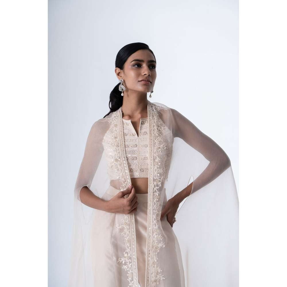 SAISHA White Embroidered Jacket With Crop Top & Pant (Set of 3)