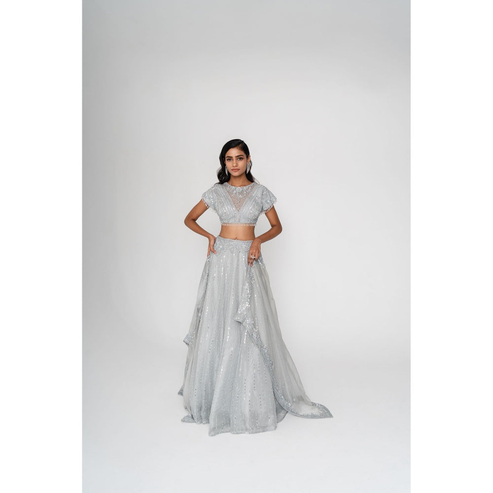 SAISHA Illusion Neckline Blouse And Lehenga With Dupatta (Set of 3)