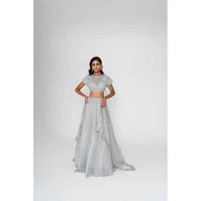 SAISHA Illusion Neckline Blouse And Lehenga With Dupatta (Set of 3)