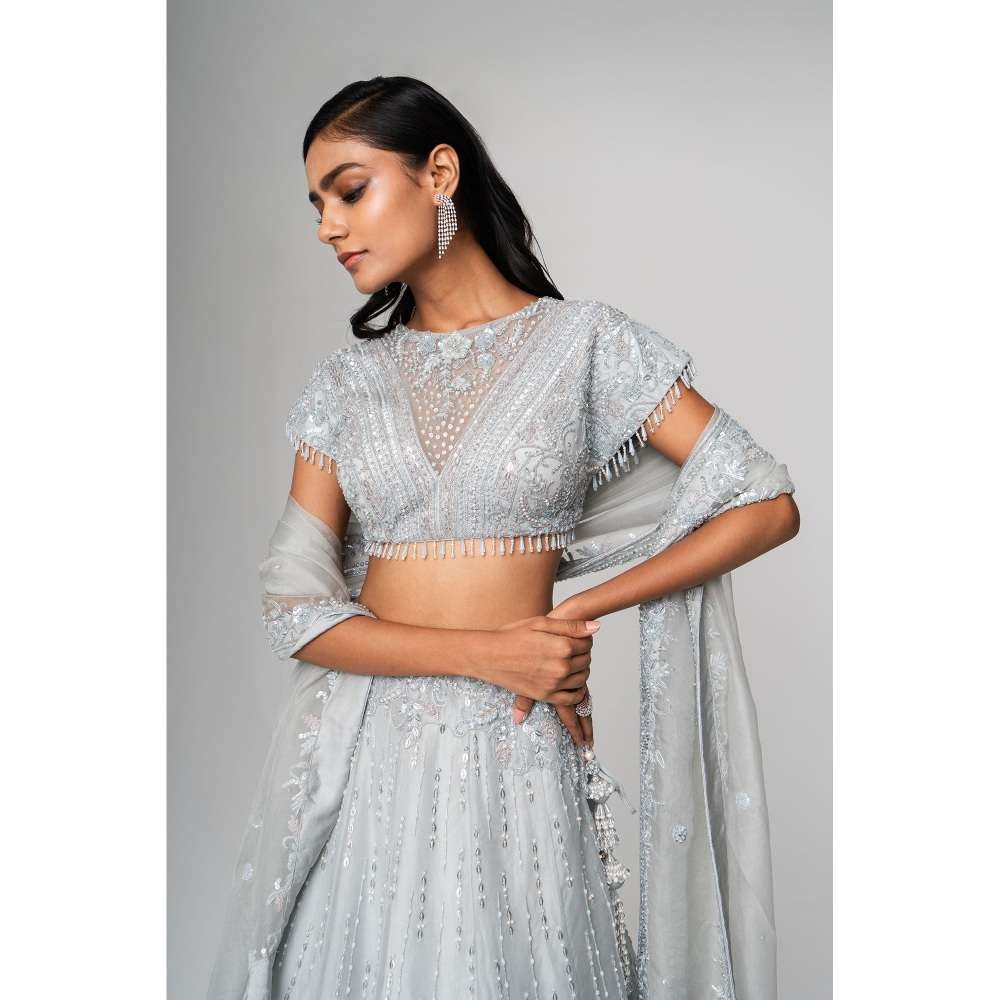 SAISHA Illusion Neckline Blouse And Lehenga With Dupatta (Set of 3)