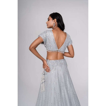 SAISHA Illusion Neckline Blouse And Lehenga With Dupatta (Set of 3)