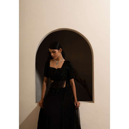 SAISHA Mid Night Saree & Blouse with Stitched