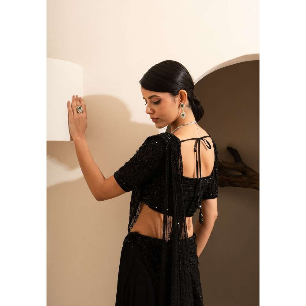 SAISHA Mid Night Saree & Blouse with Stitched