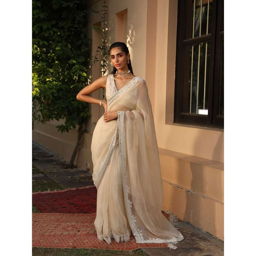 SAISHA Organza Saree With Embroidery Blouse with Stitched