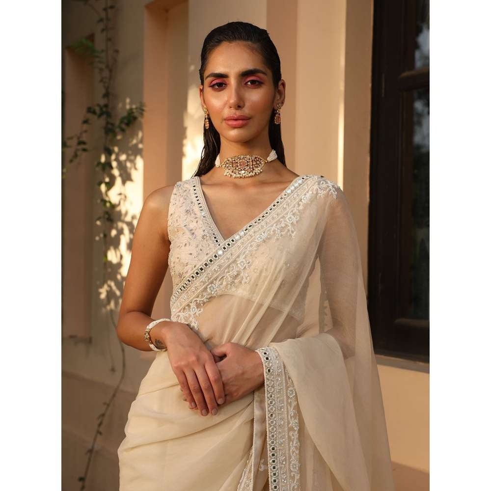 SAISHA Organza Saree With Embroidery Blouse with Stitched