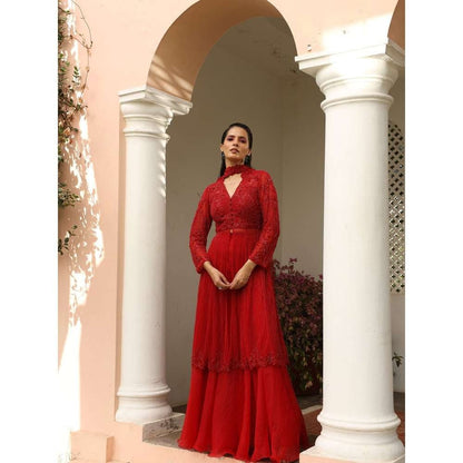 SAISHA Short Kurta With Sharara And Dupatta (Set of 3)