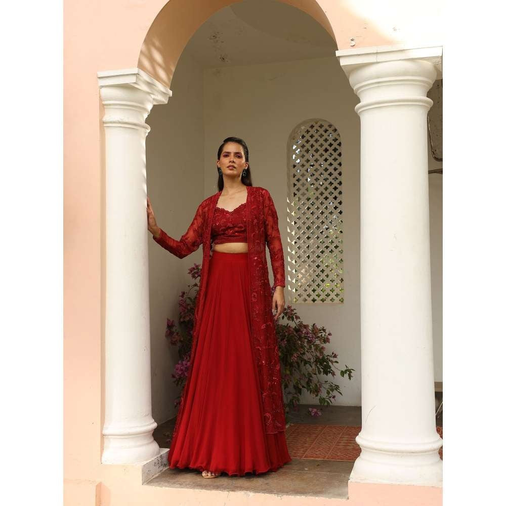 SAISHA Long Jacket With Choli And Lehanga (Set of 3)