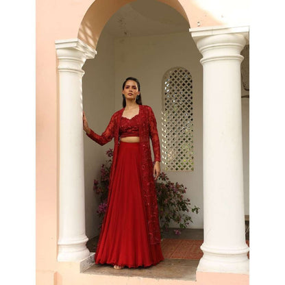 SAISHA Long Jacket With Choli And Lehanga (Set of 3)