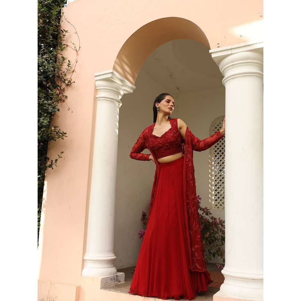 SAISHA Long Jacket With Choli And Lehanga (Set of 3)