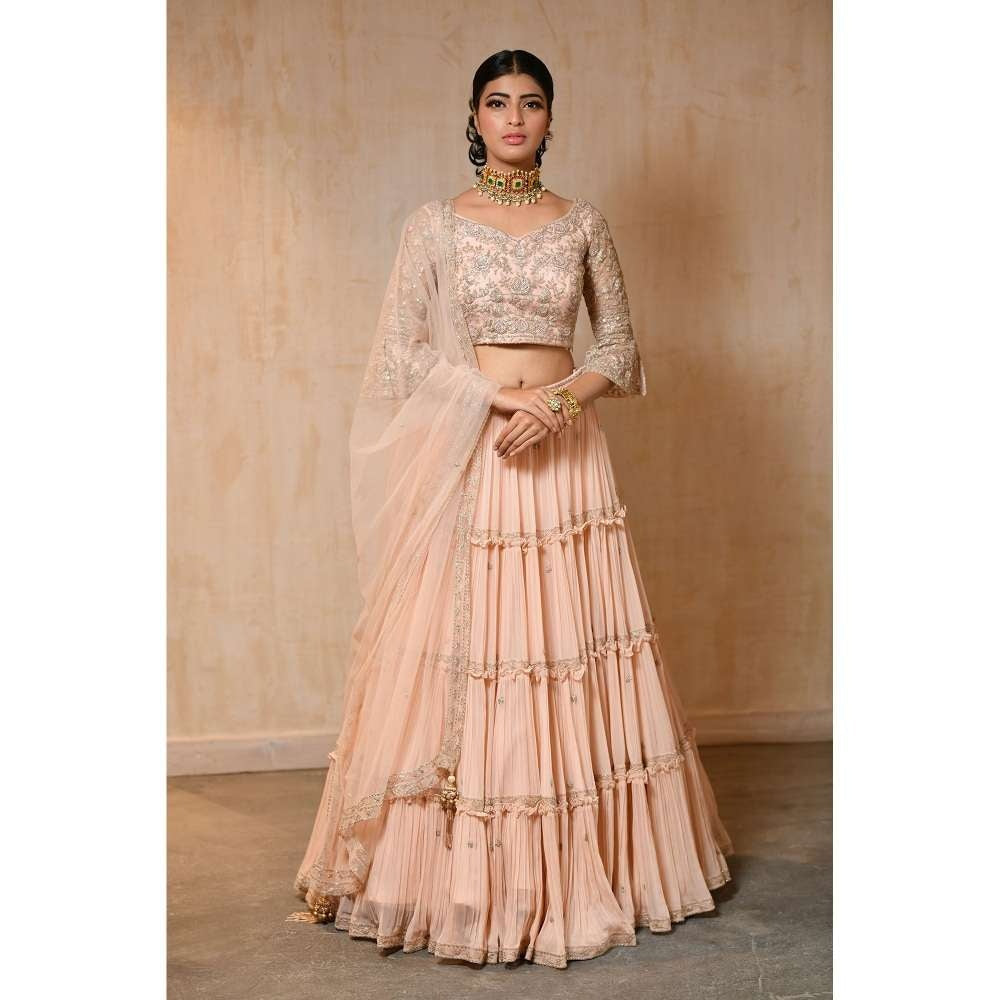 SAISHA Full Jaal Choli With Three Tier Lengha And Dupatta (Set of 3)