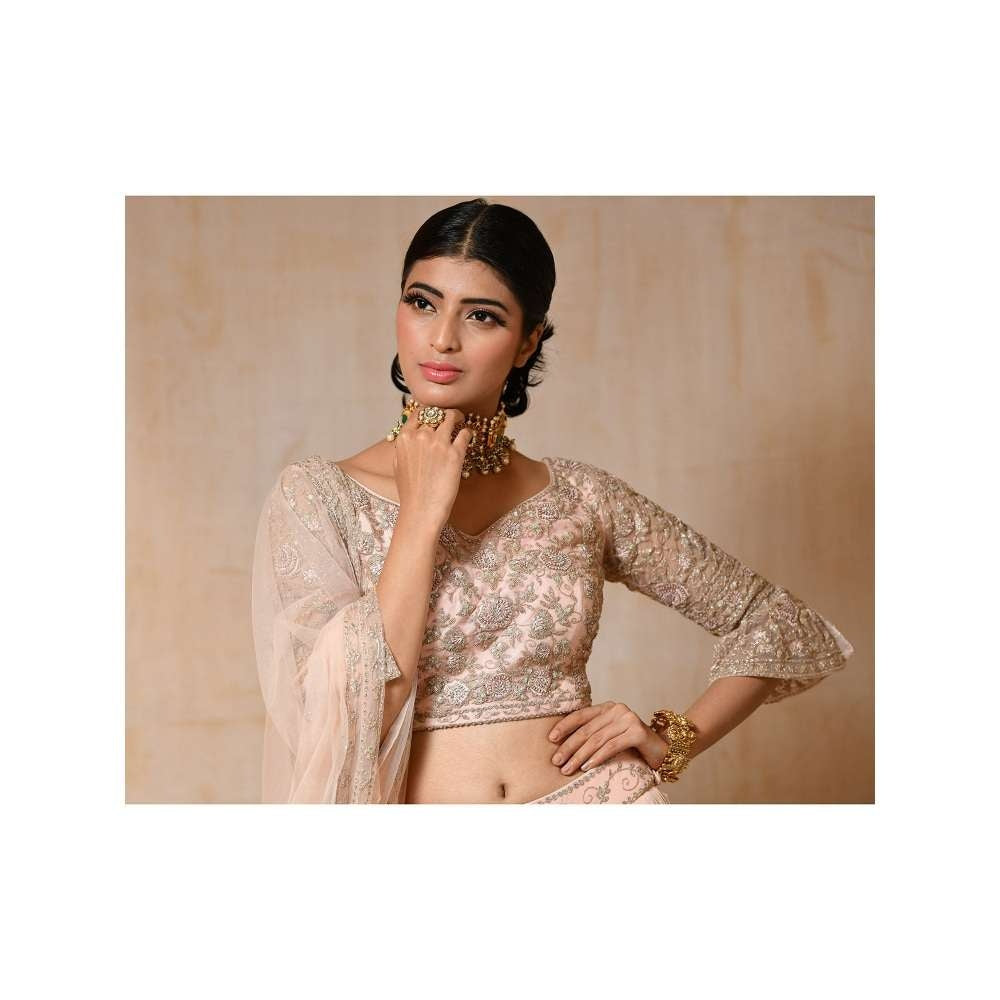 SAISHA Full Jaal Choli With Three Tier Lengha And Dupatta (Set of 3)