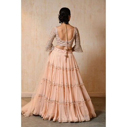 SAISHA Full Jaal Choli With Three Tier Lengha And Dupatta (Set of 3)