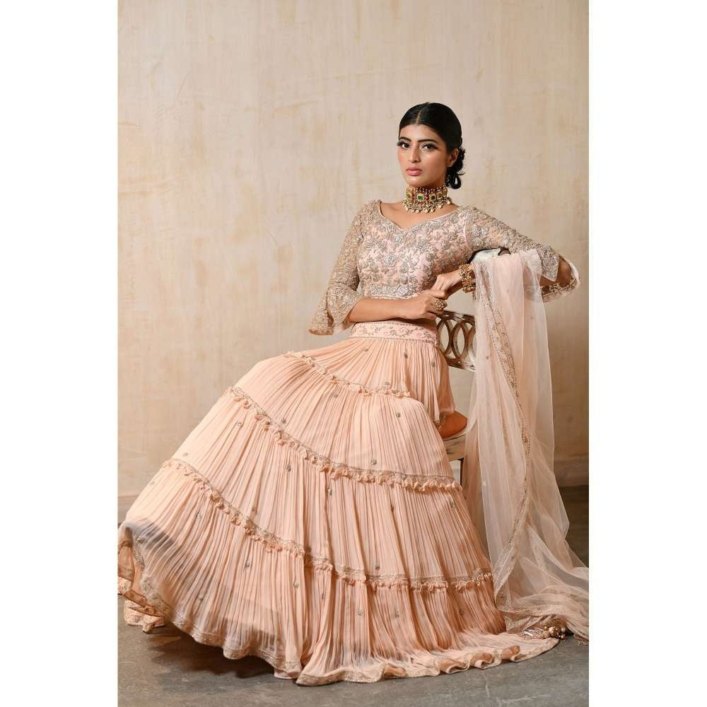 SAISHA Full Jaal Choli With Three Tier Lengha And Dupatta (Set of 3)