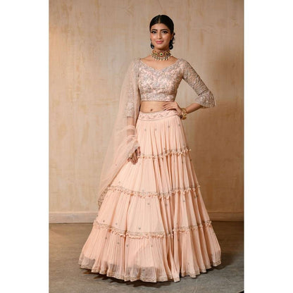 SAISHA Full Jaal Choli With Three Tier Lengha And Dupatta (Set of 3)