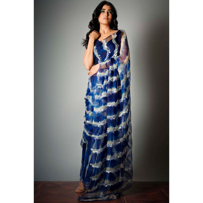 Saksham & Neharicka Blue Silk Saree with Embroidery and Unstitched Blouse with Unstitched (Set of 2)