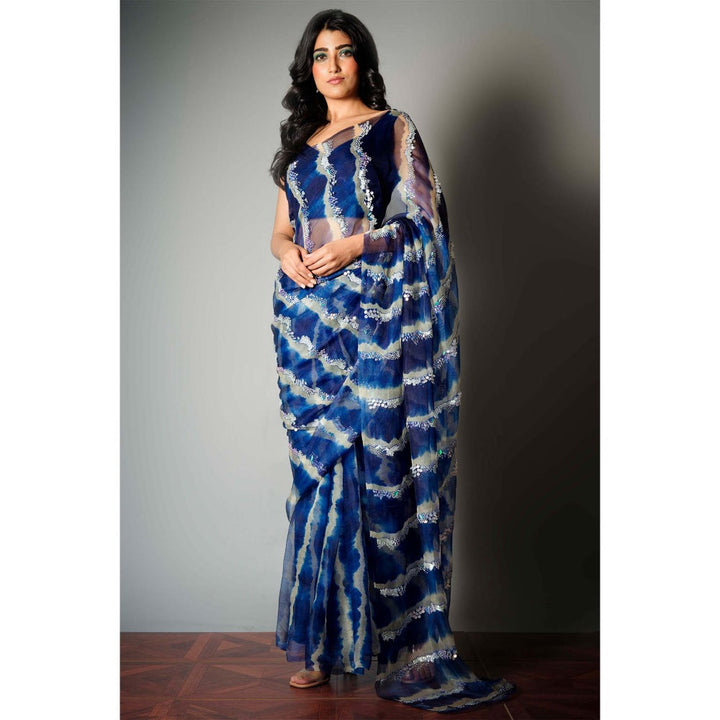 Saksham & Neharicka Blue Silk Saree with Embroidery and Unstitched Blouse with Unstitched (Set of 2)