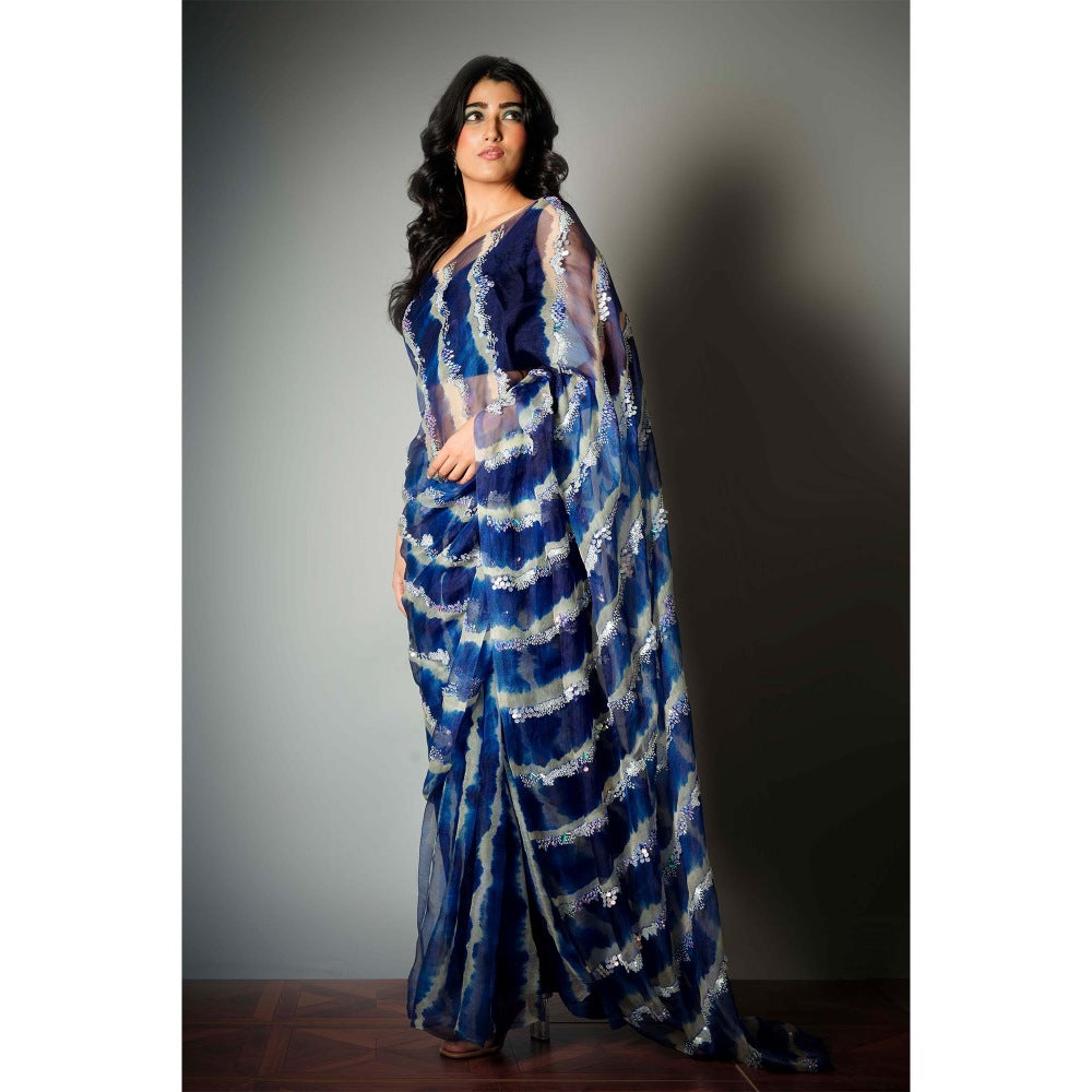 Saksham & Neharicka Blue Silk Saree with Embroidery and Unstitched Blouse with Unstitched (Set of 2)