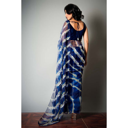 Saksham & Neharicka Blue Silk Saree with Embroidery and Unstitched Blouse with Unstitched (Set of 2)