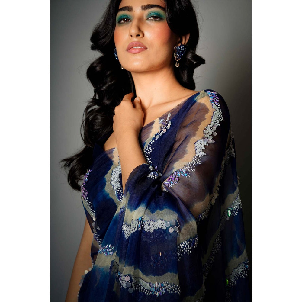 Saksham & Neharicka Blue Silk Saree with Embroidery and Unstitched Blouse with Unstitched (Set of 2)