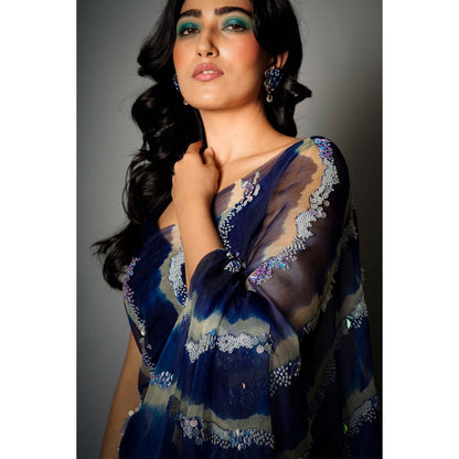 Saksham & Neharicka Blue Silk Saree with Embroidery and Unstitched Blouse with Unstitched (Set of 2)