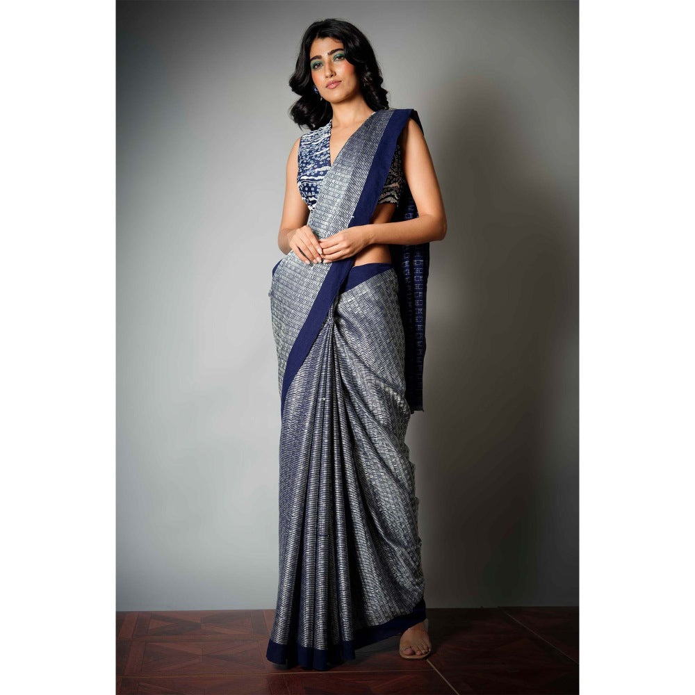 Saksham & Neharicka Indigo Woven Saree and Unstitched Blouse with Unstitched (Set of 2)