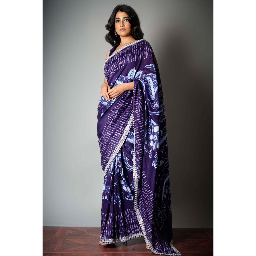 Saksham & Neharicka Blue Embroidered Saree and Unstitched Blouse with Unstitched (Set of 2)