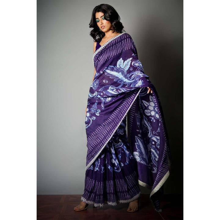 Saksham & Neharicka Blue Embroidered Saree and Unstitched Blouse with Unstitched (Set of 2)